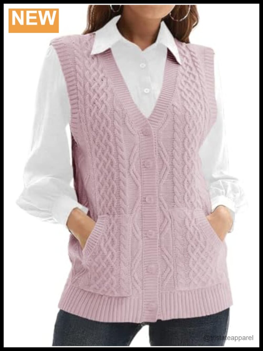Knit Sweater Vest V Neck Sleeveless Button Down Cardigan Pocket Outwear